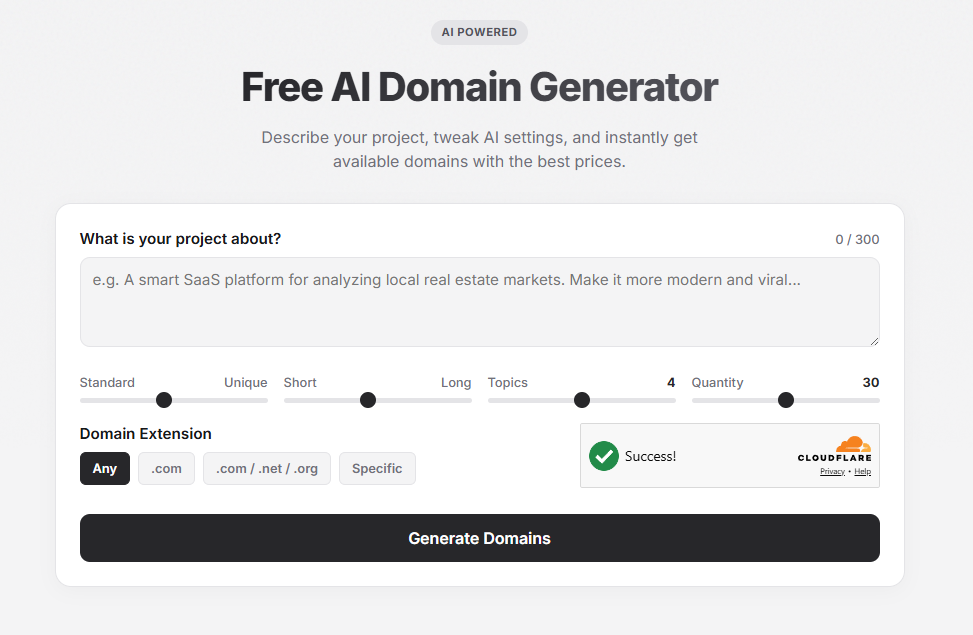Free AI Domain Generator website