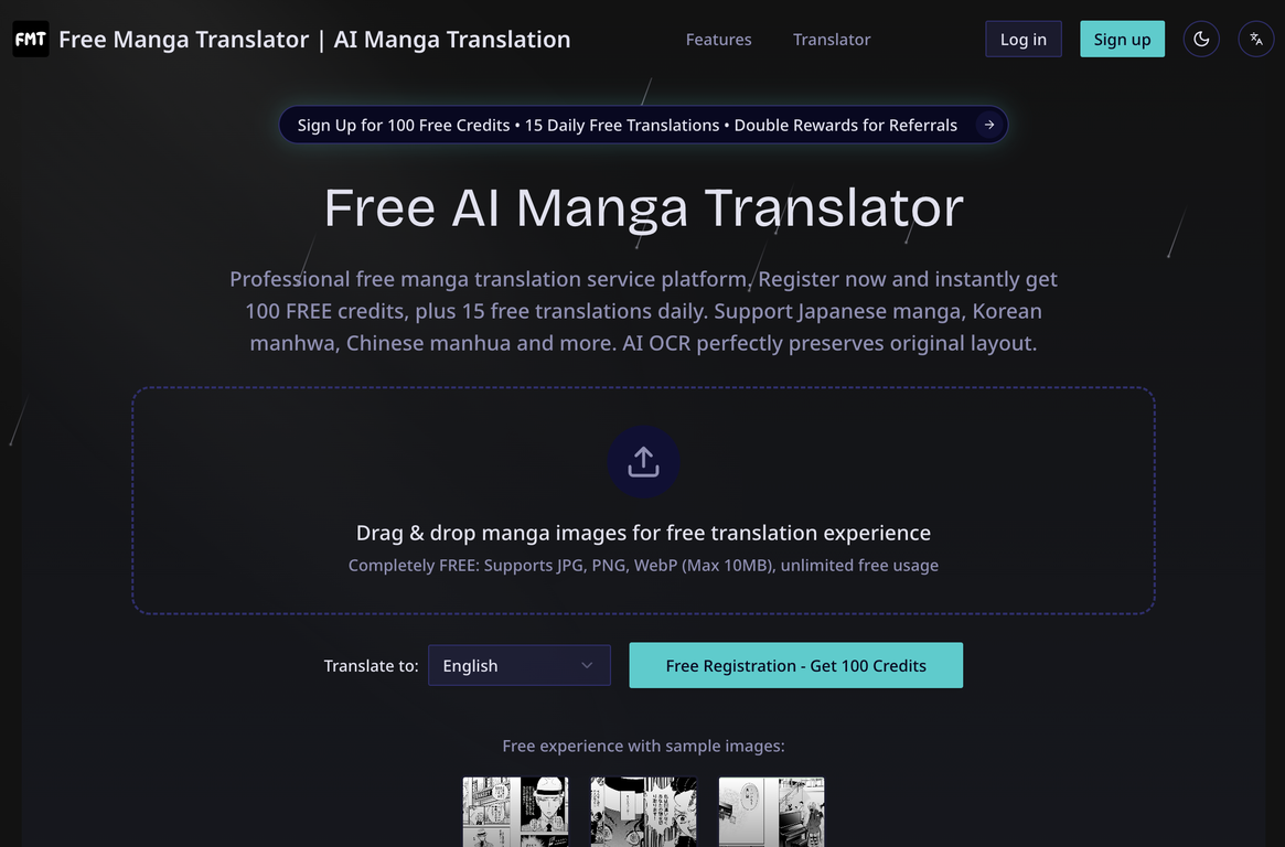 Free Manga Translator website