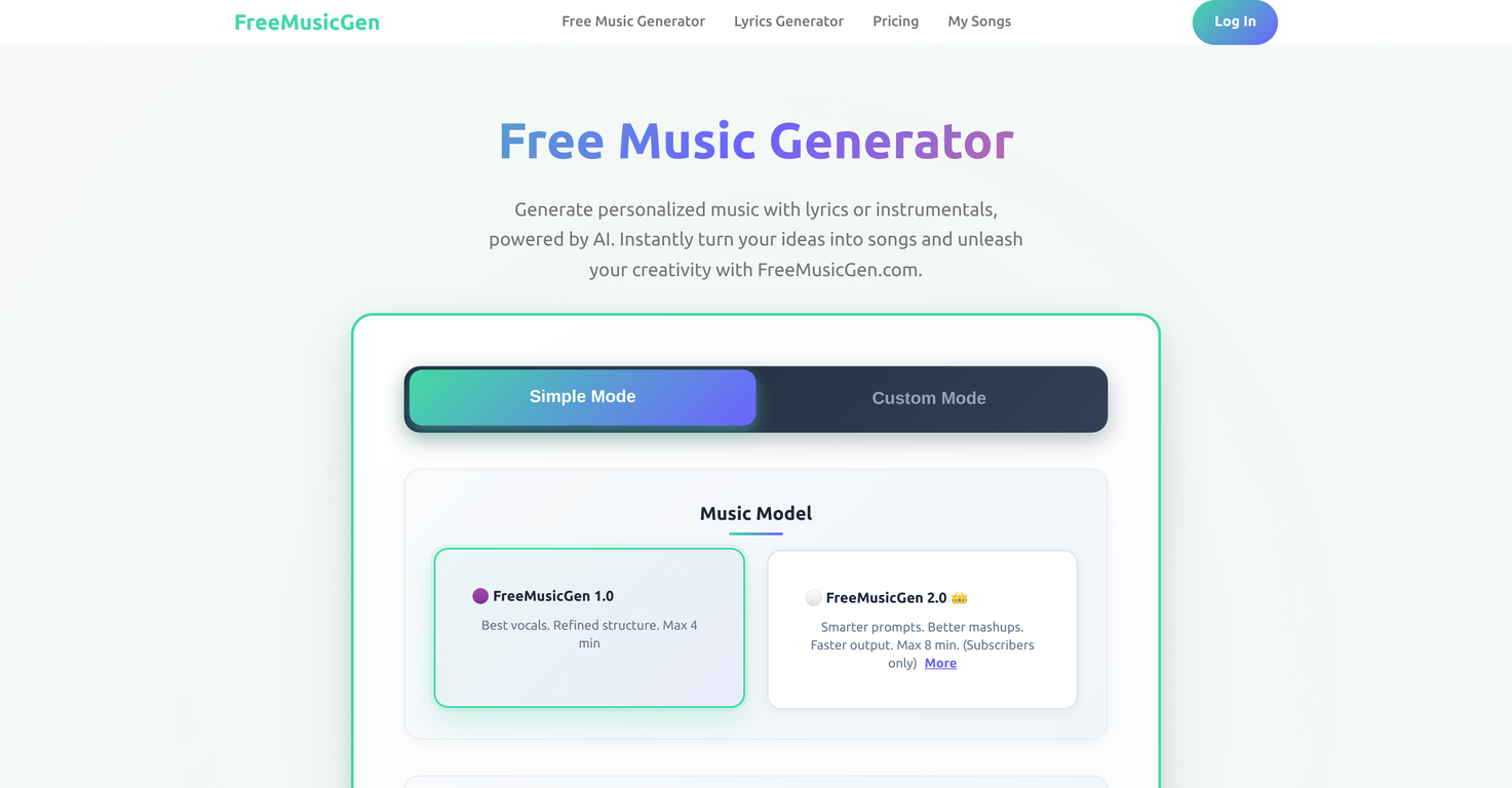 FreeMusicGen website