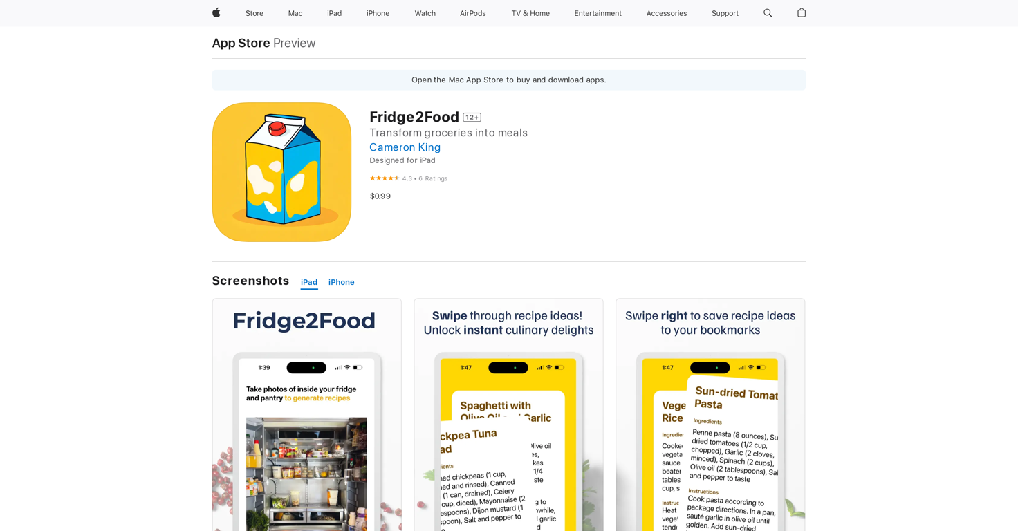 Fridge2Food website