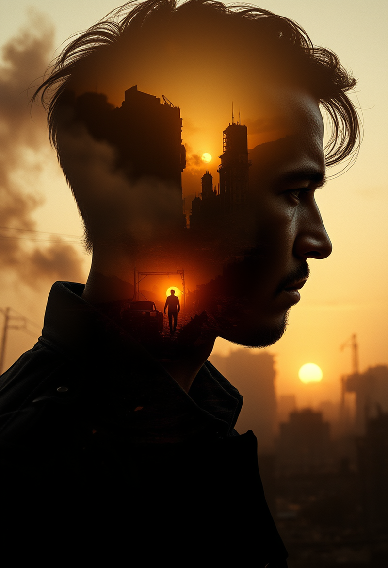 cinematic-double-exposure-post-apocalyptic-reflection generated image