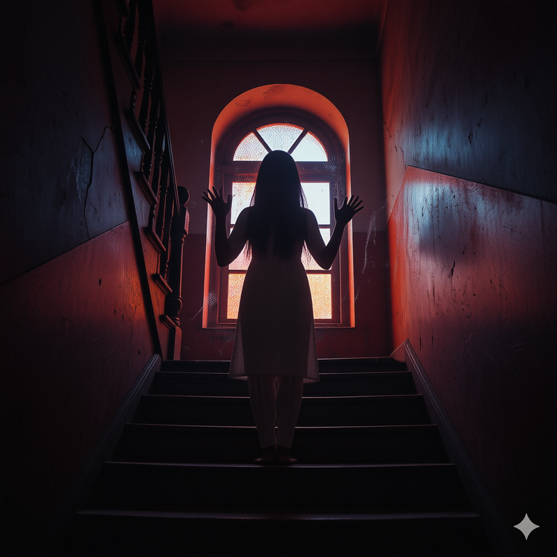 haunting-silhouette-behind-textured-glass generated image