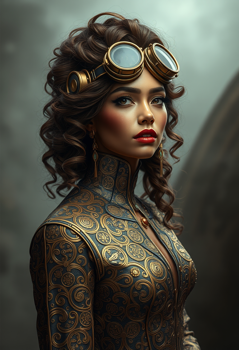 nkcp-steampunk-aesthetic-description-victorian-era-fashion-mixed-with-futuristic-mechanical-elements-like-gears-goggles-and-airships-the-color-palette-often-involves-brass-copper-and-leather-with-foggy-industrial-lighting generated image
