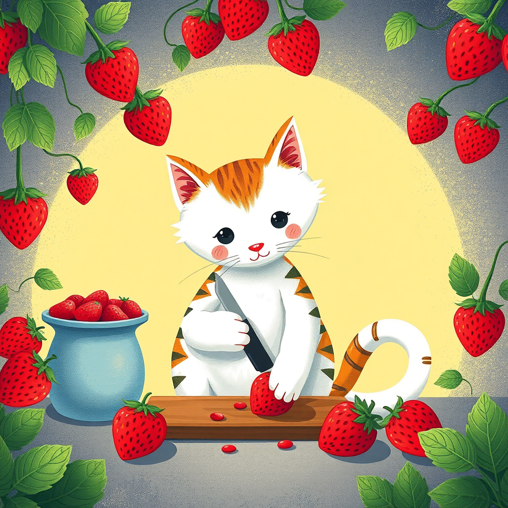 Gato cortando morango website