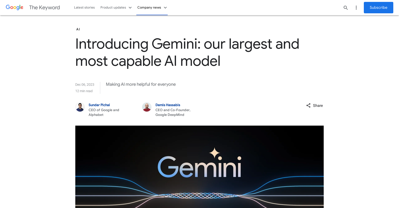 Gemini by Google website