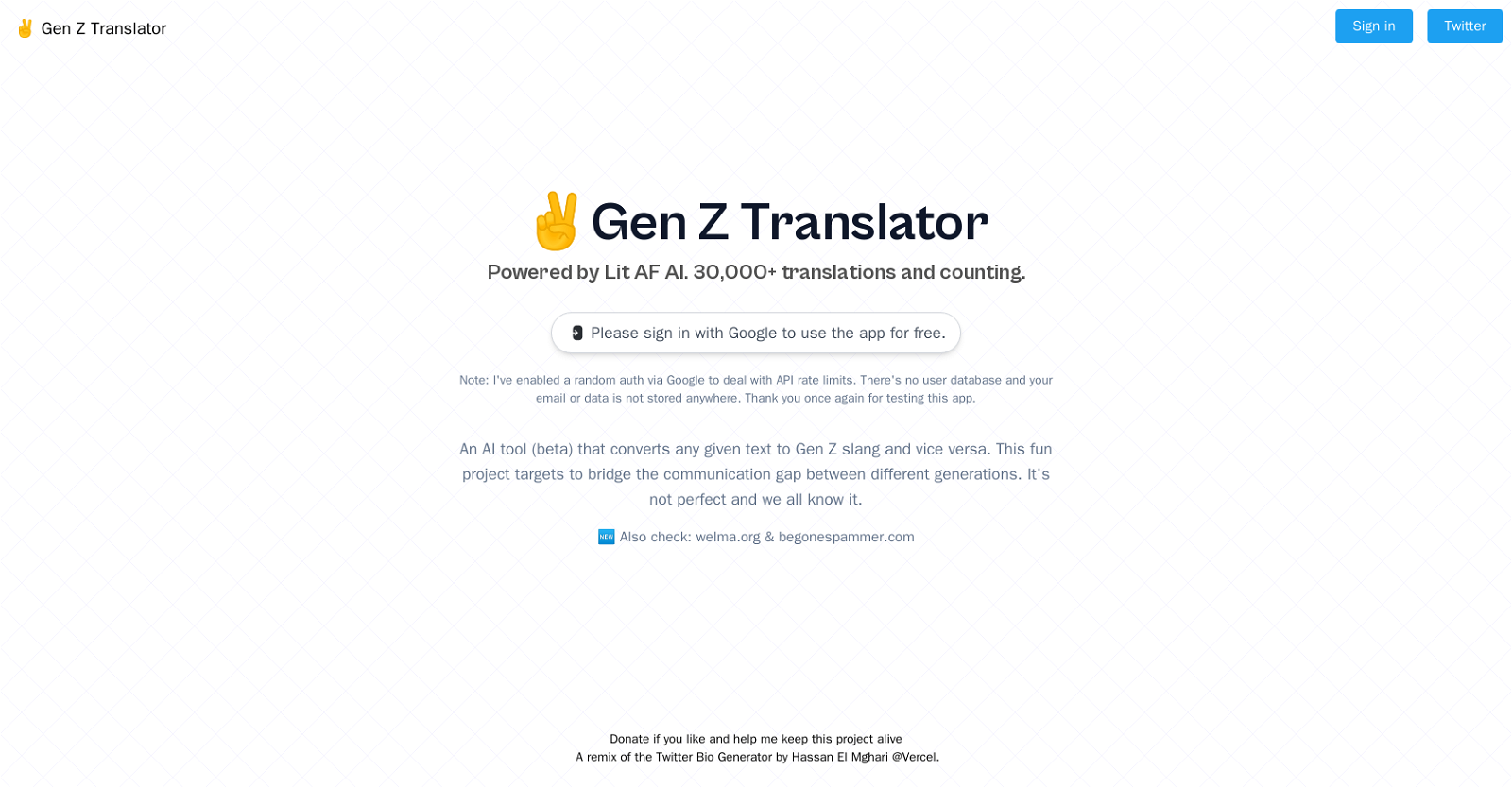 Gen Z Translator website