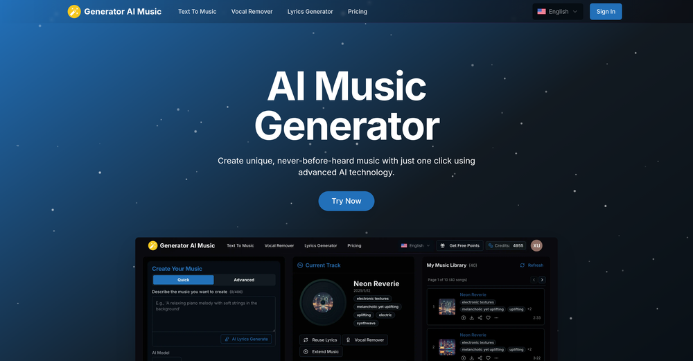 Generator AI Music website