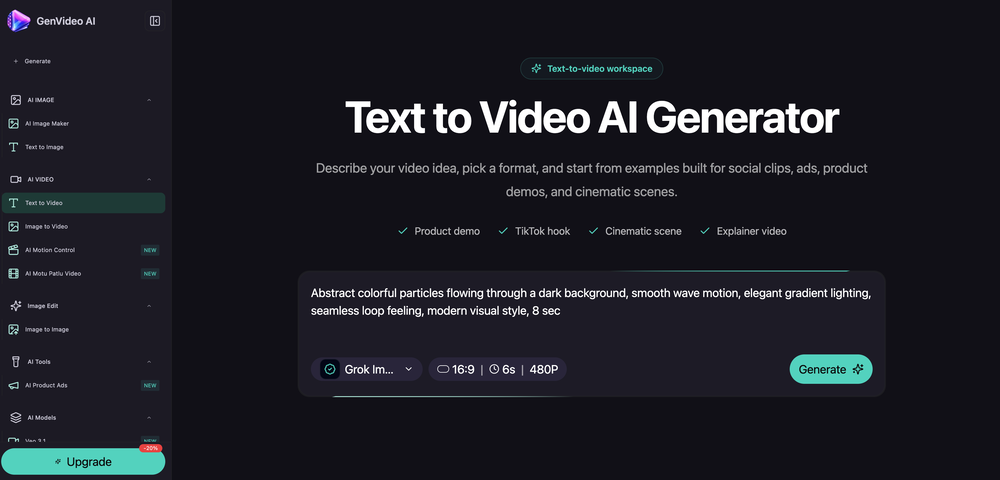 GenVideo | Text to Video Generator website