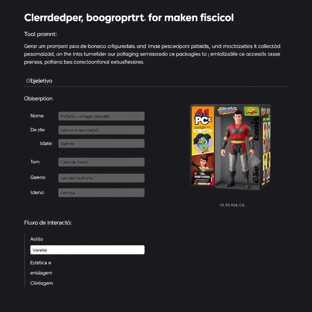 Gerador de prompt para bonecos action figure website