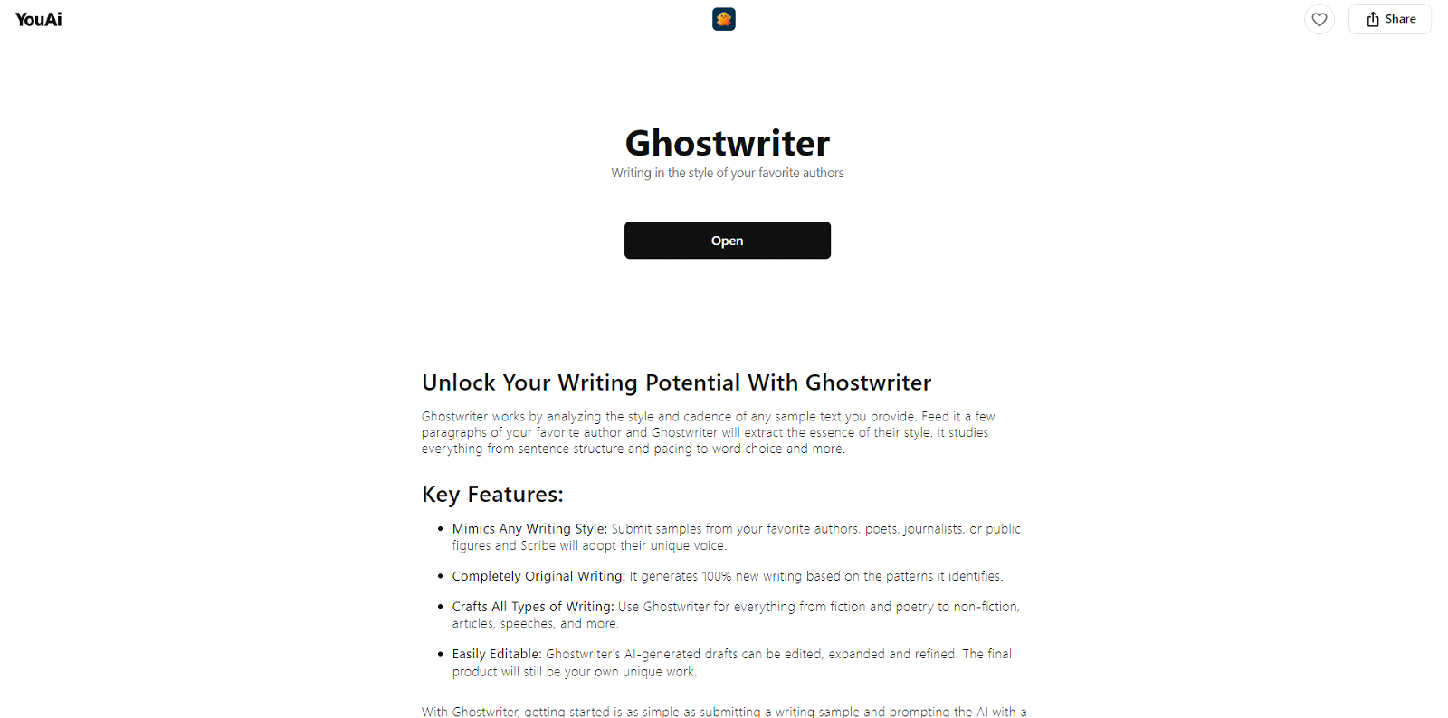 Ghostwriter by YouAI website