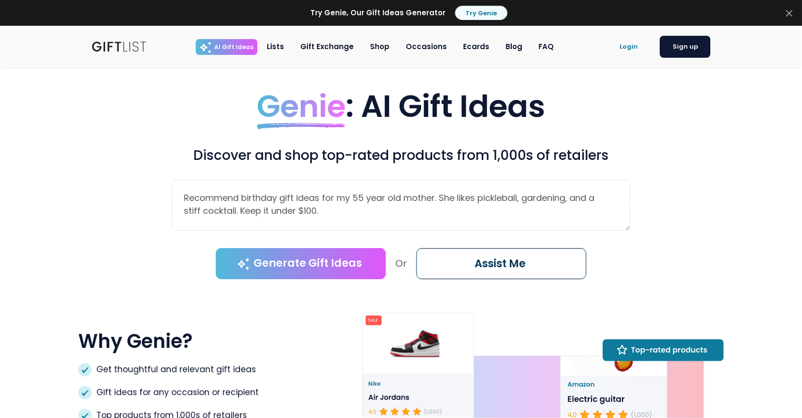 GiftList Genie website