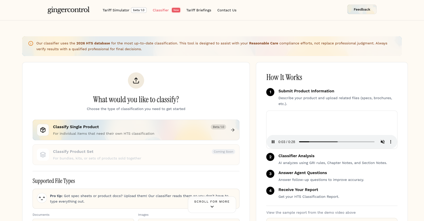 GingerControl - Classifier website