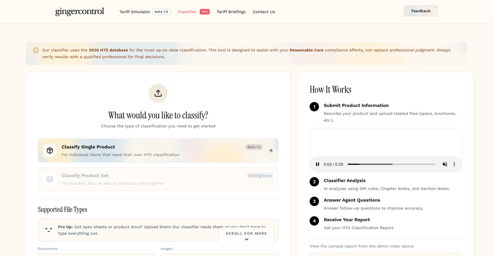 GingerControl - Classifier website