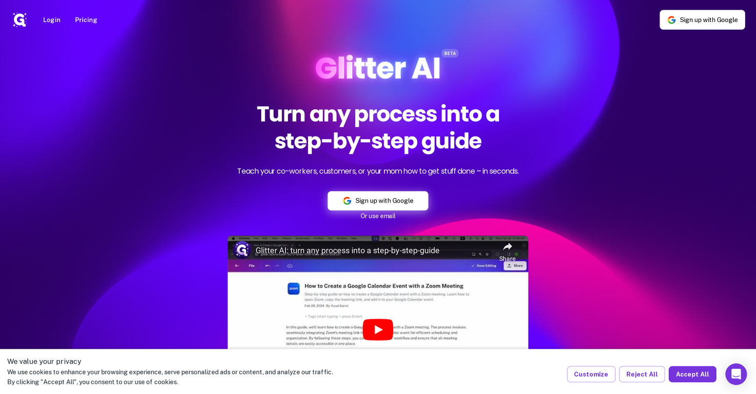 Glitter AI website