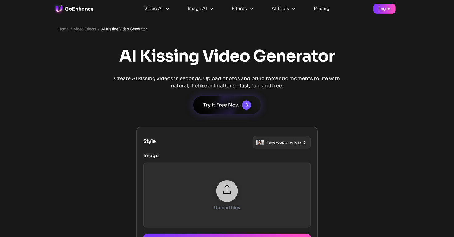 GoEnhance | AI Kissing Videos website