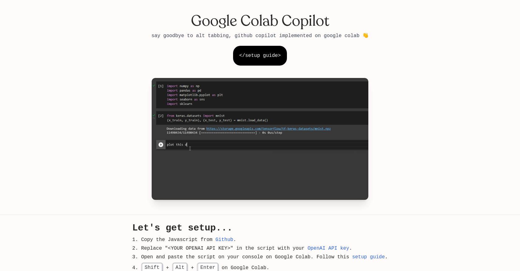 Google Colab Copilot website