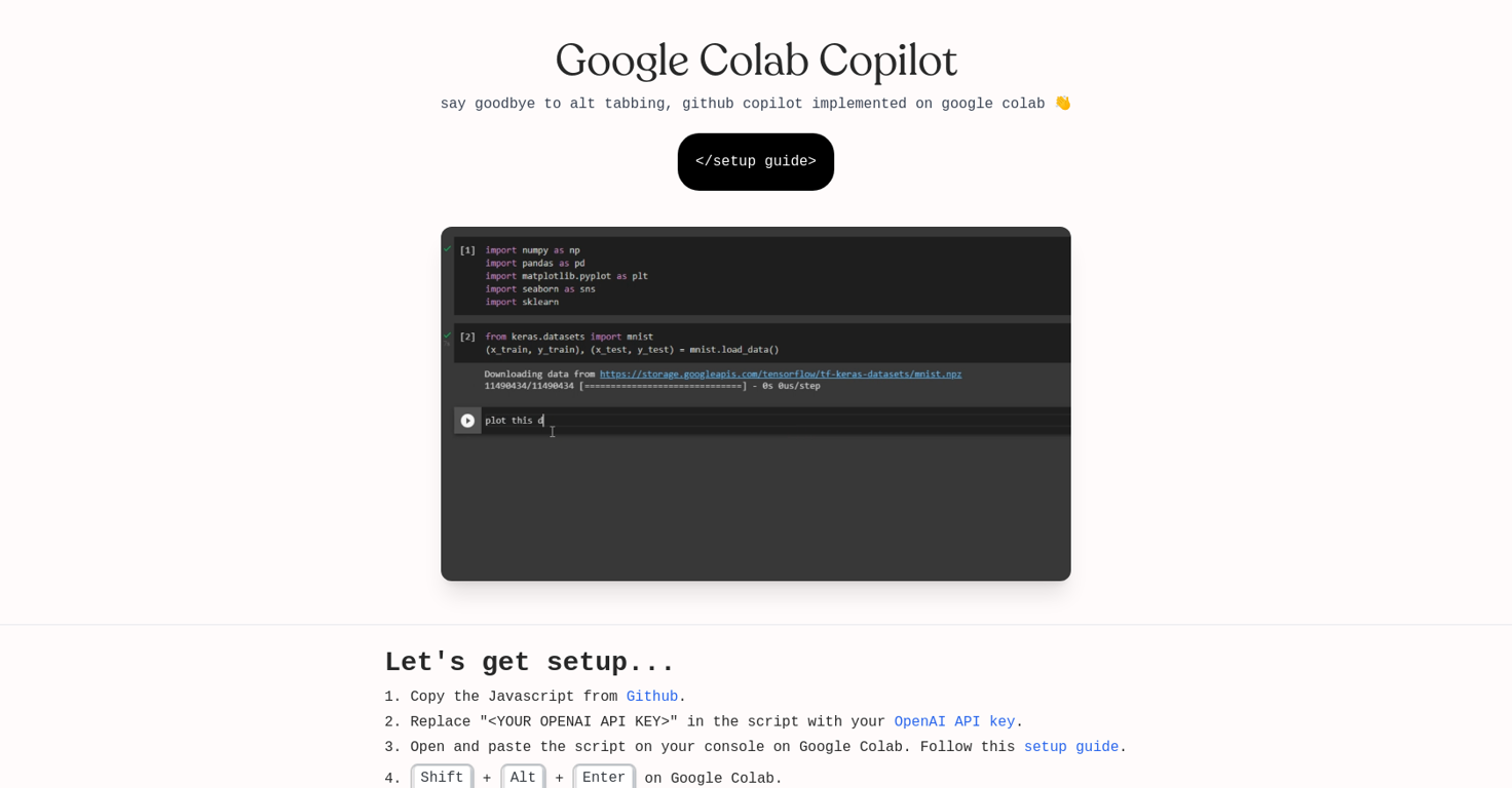 Google Colab Copilot website