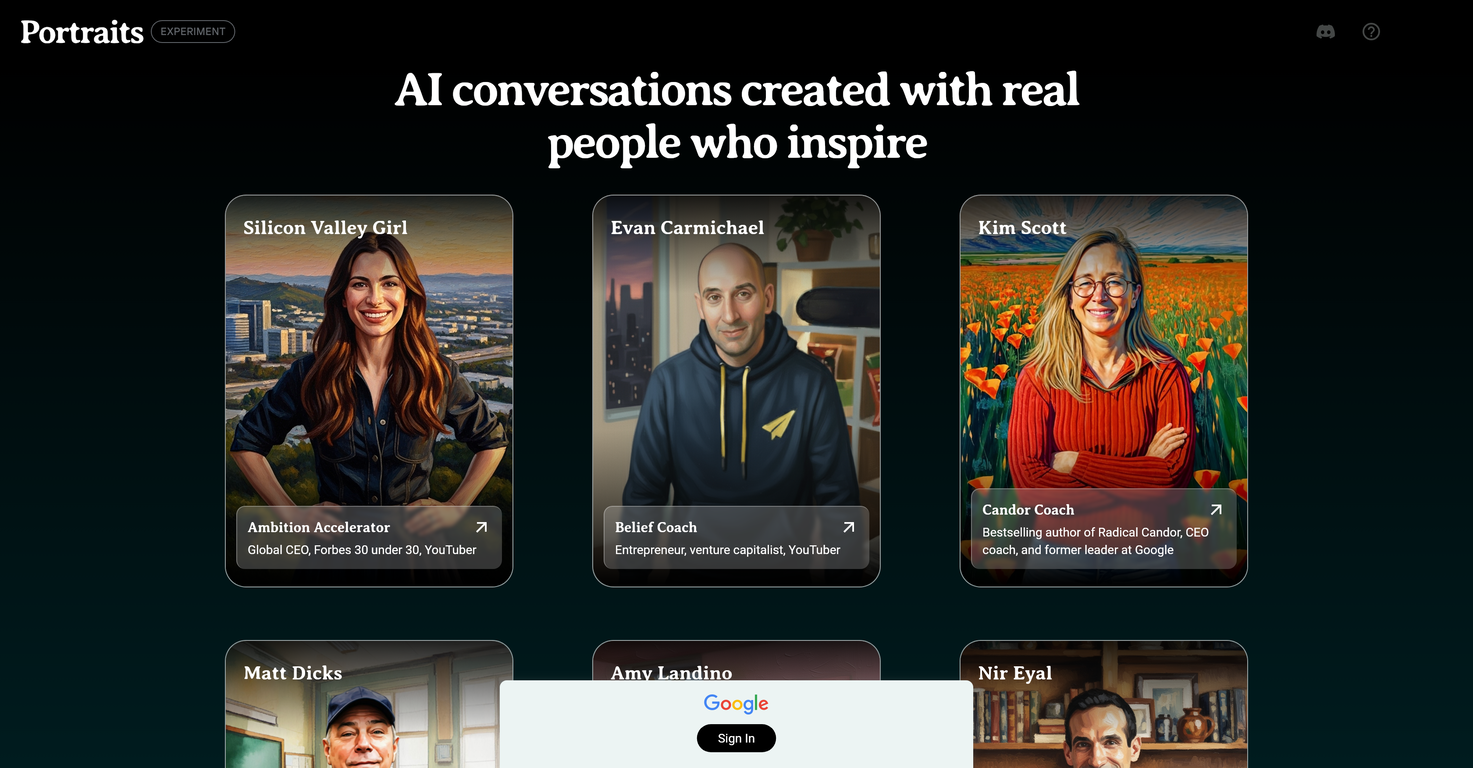 Google Portraits website