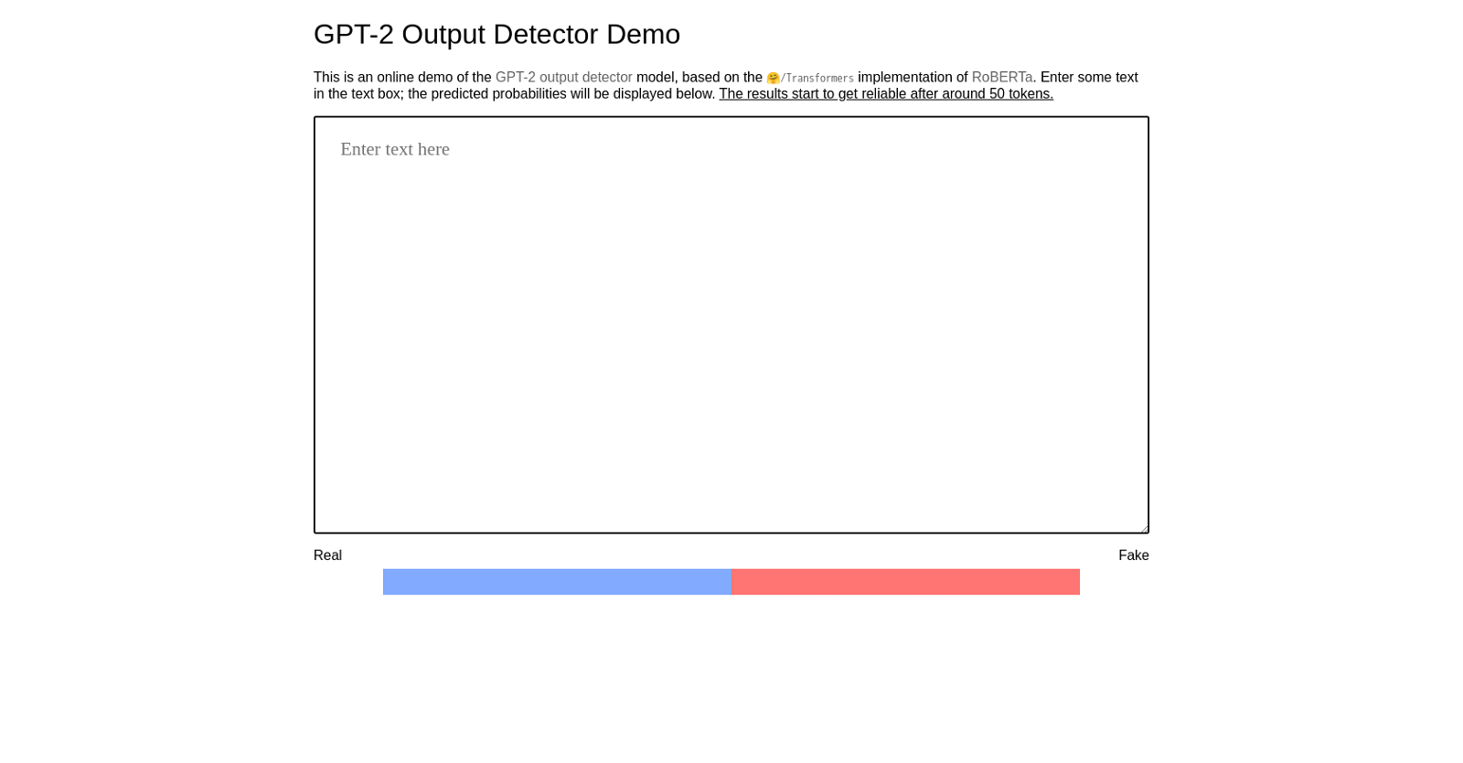 GPT-2 Output Detector website