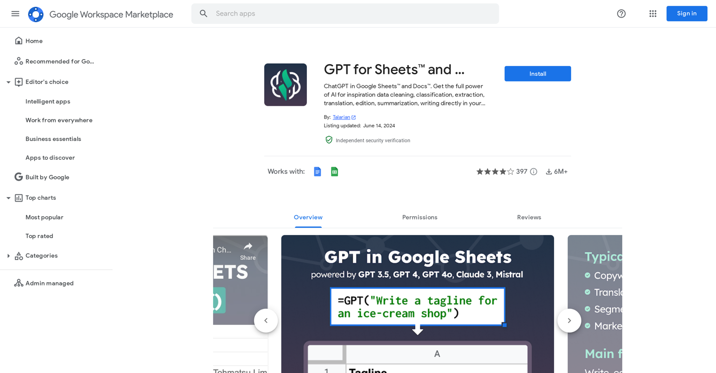 GPT For Sheets website