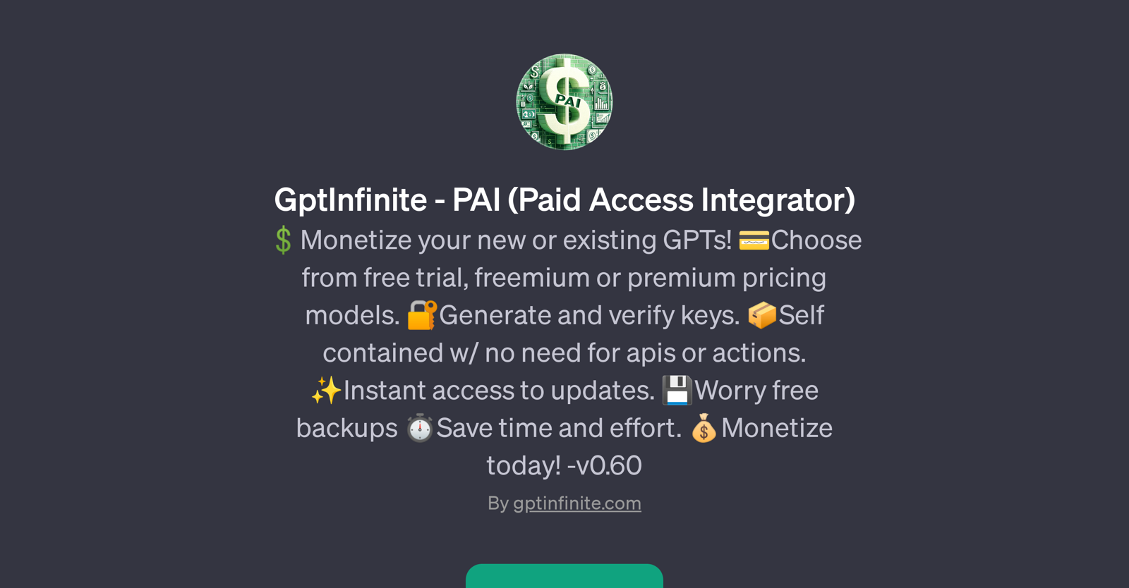 GptInfinite - PAI (Paid Access Integrator) website