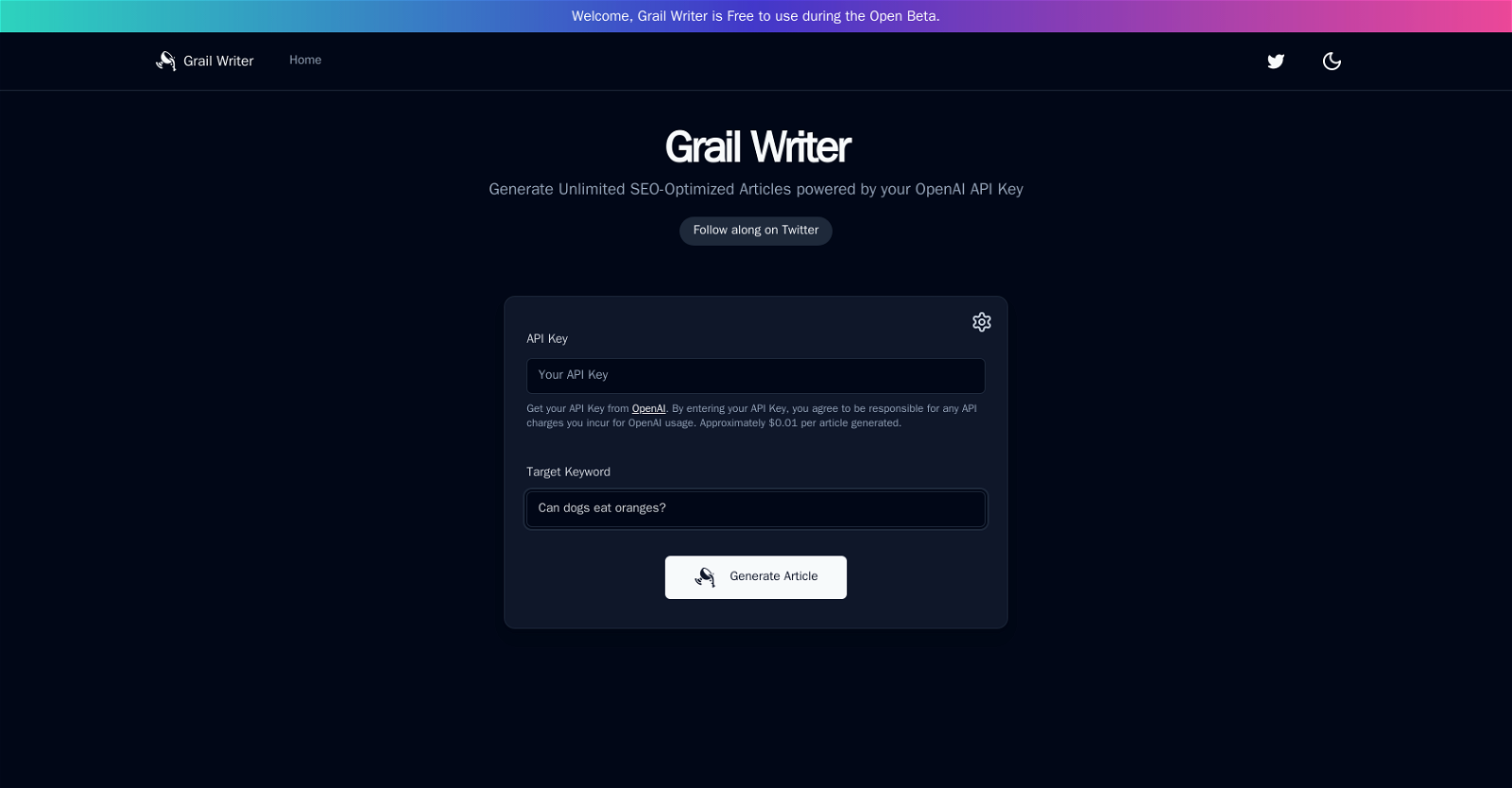Grail Writer website