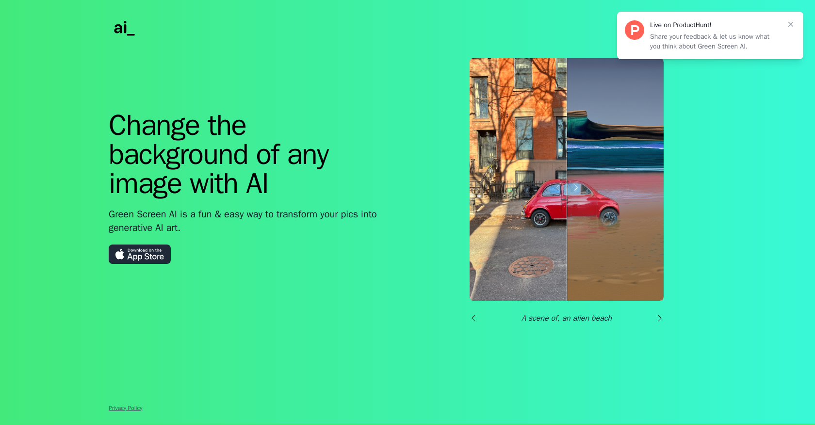 Green Screen AI website