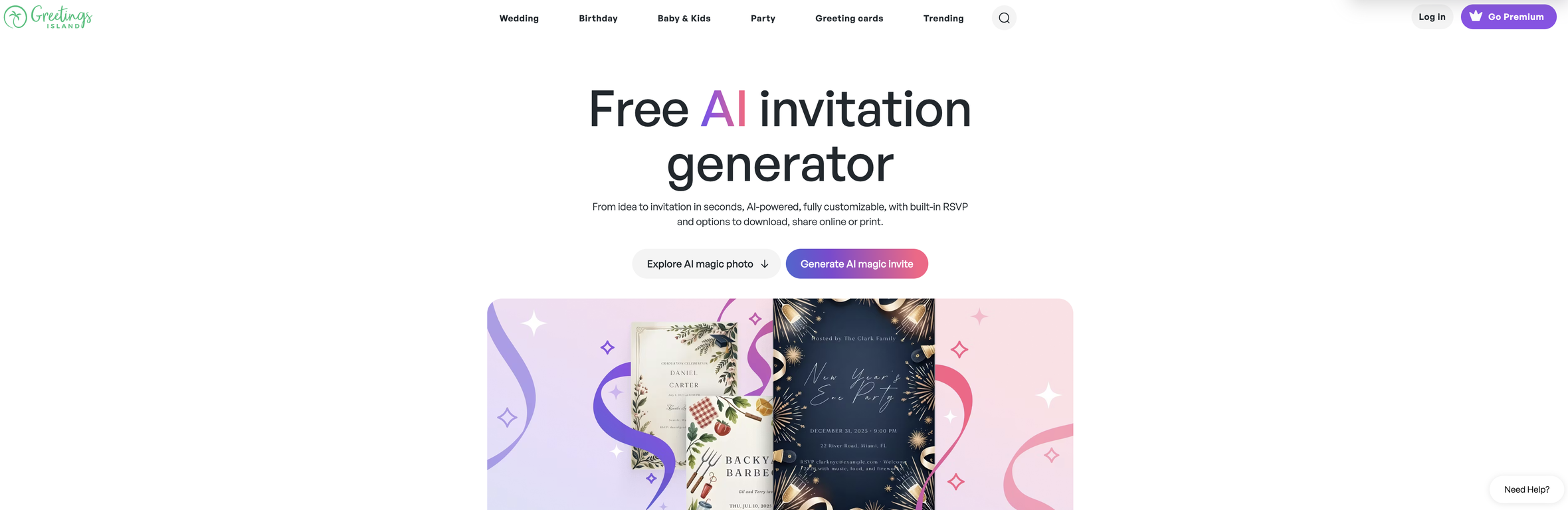 Greetings Island | AI Invitation Generator website