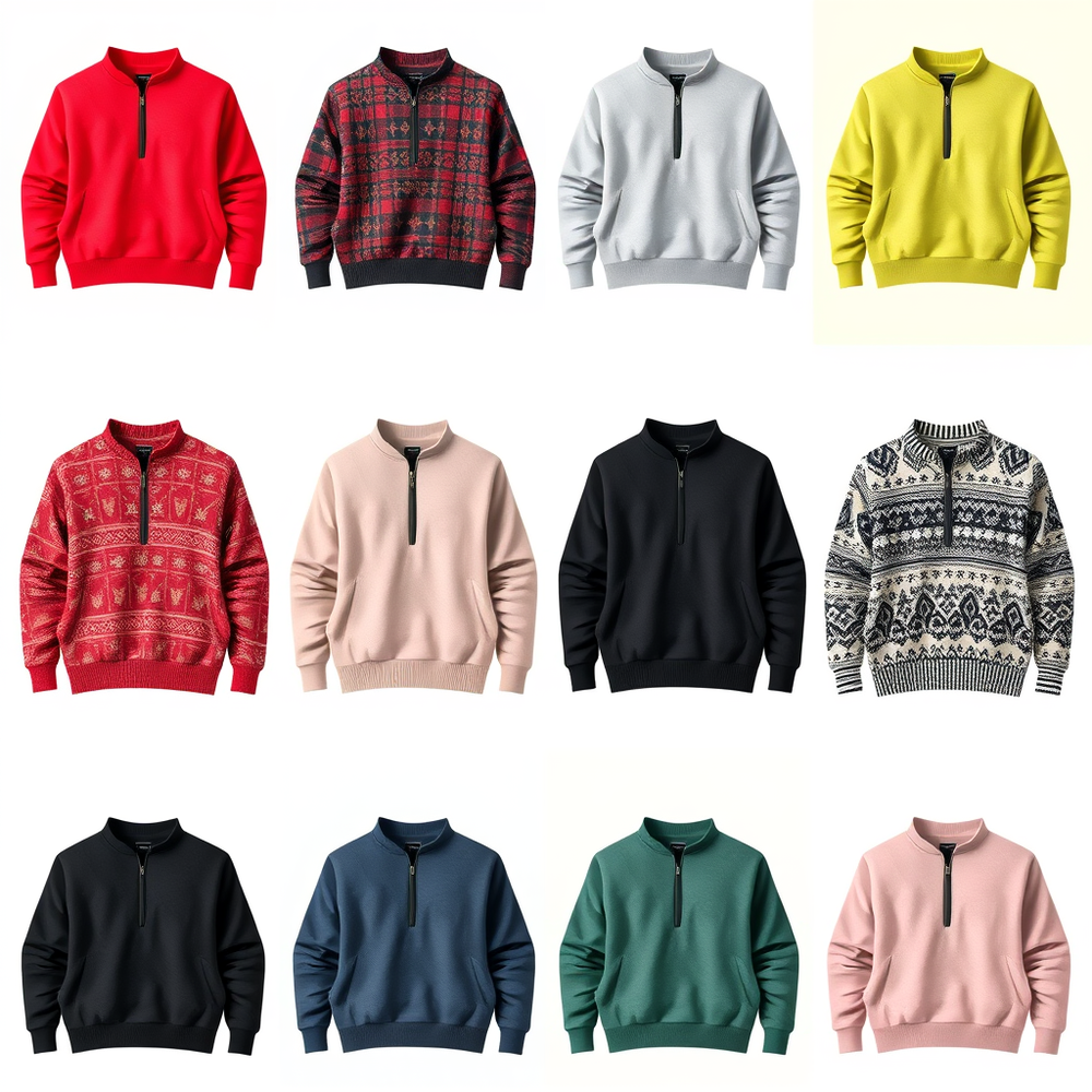 Grid of 12 half zip sweatshirts website