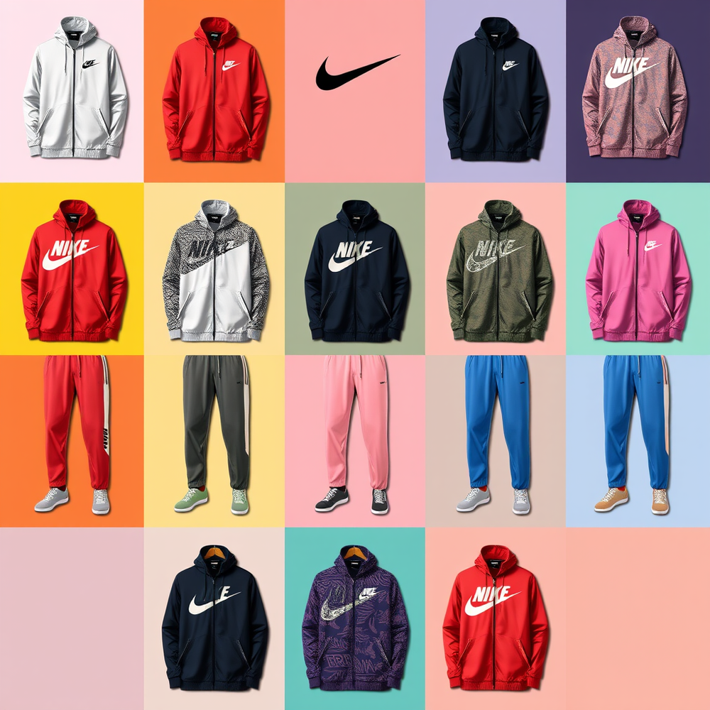 Grid of 12 Nike tracksuit template website