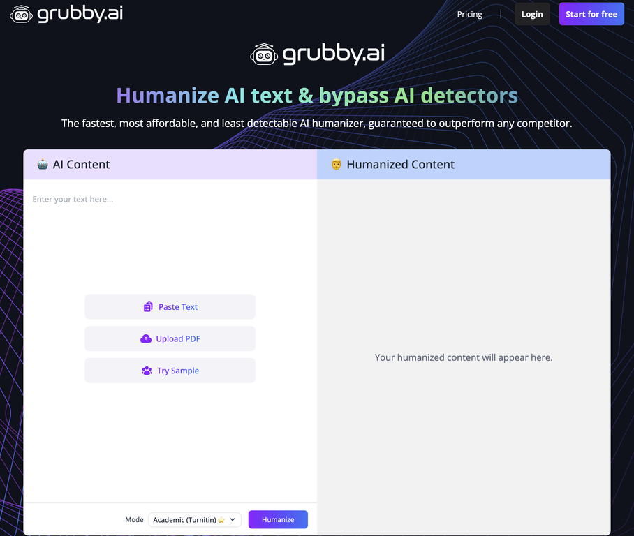 Grubby AI website