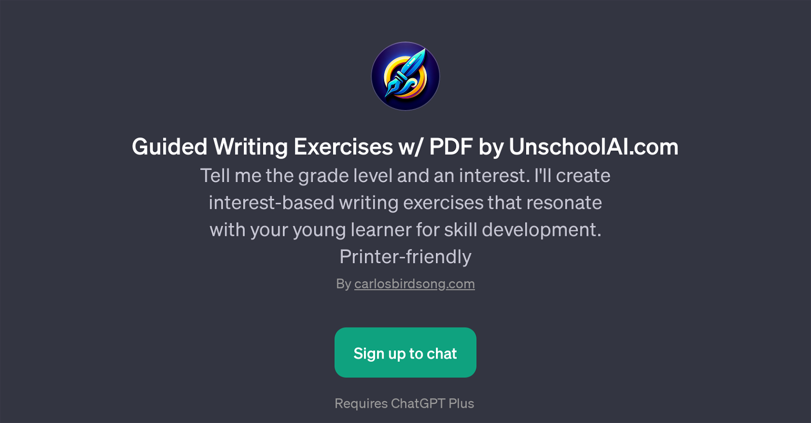 Guided Writing Exercises w/ PDF by UnschoolAI.com website