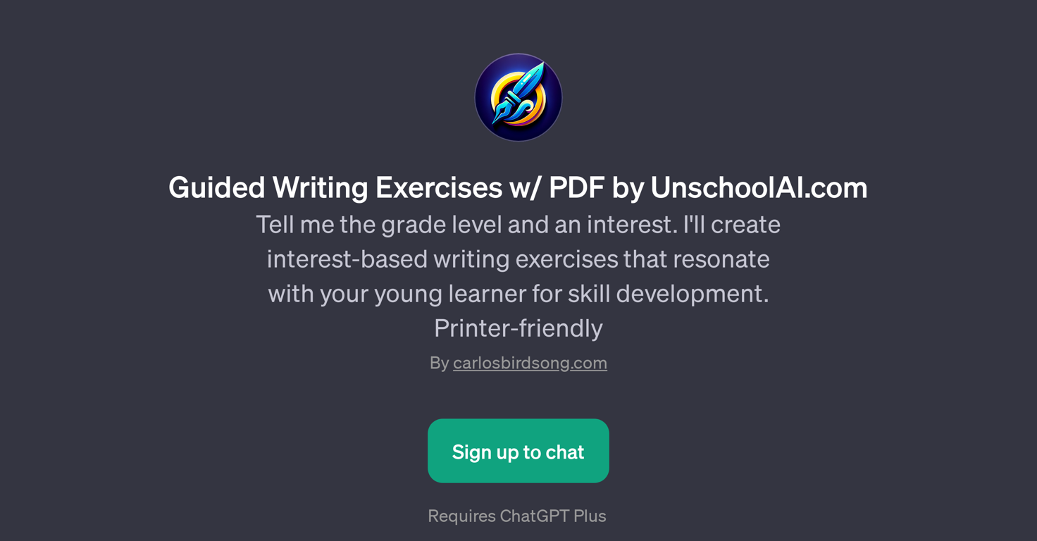 Guided Writing Exercises w/ PDF by UnschoolAI.com website