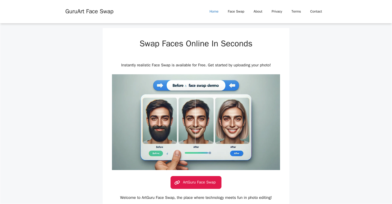 Guru Art Face Swap website