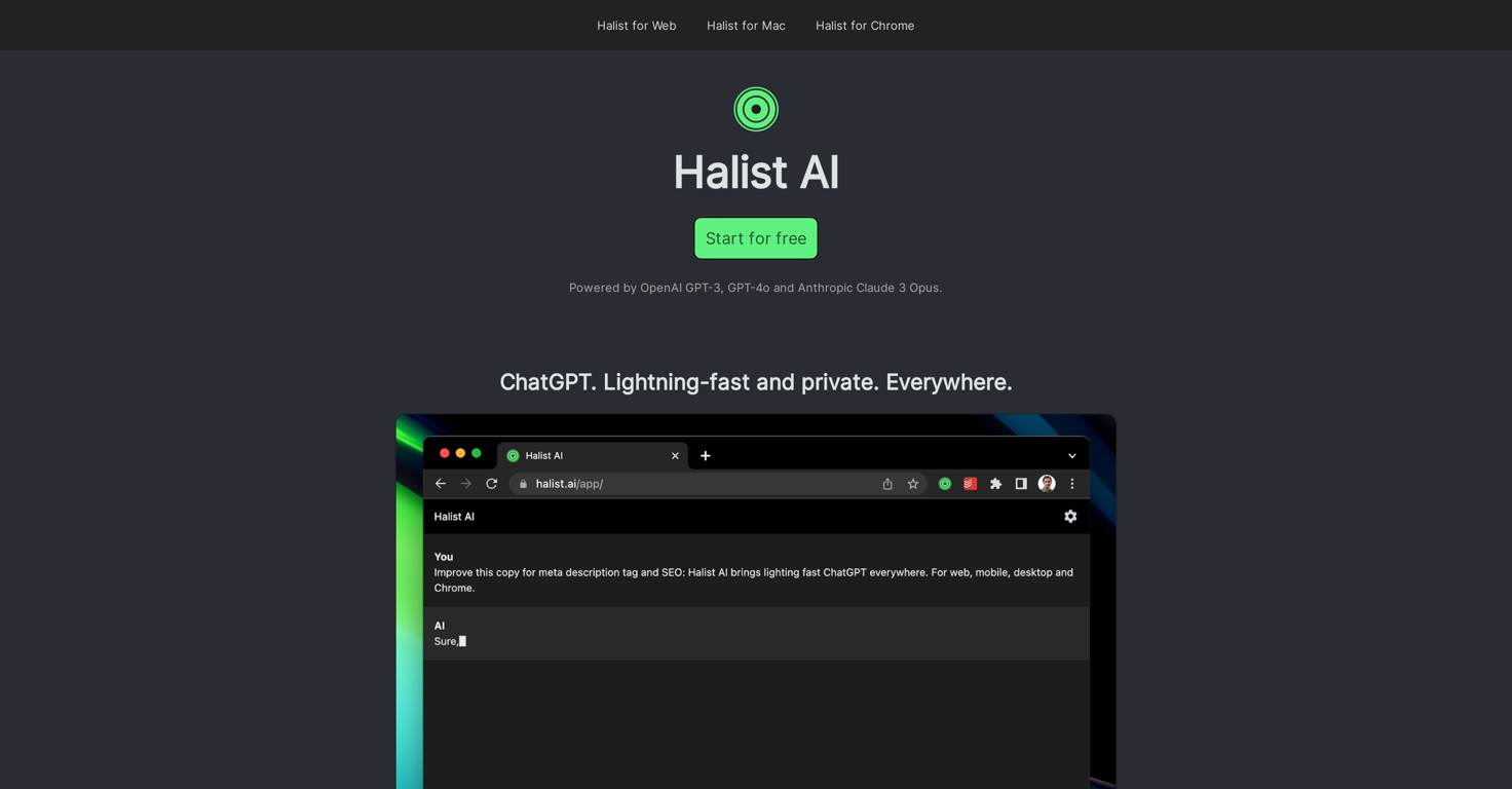 Halist Browser AI website