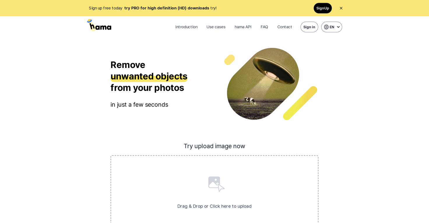 HAMA AI Object Remover, Image Eraser website