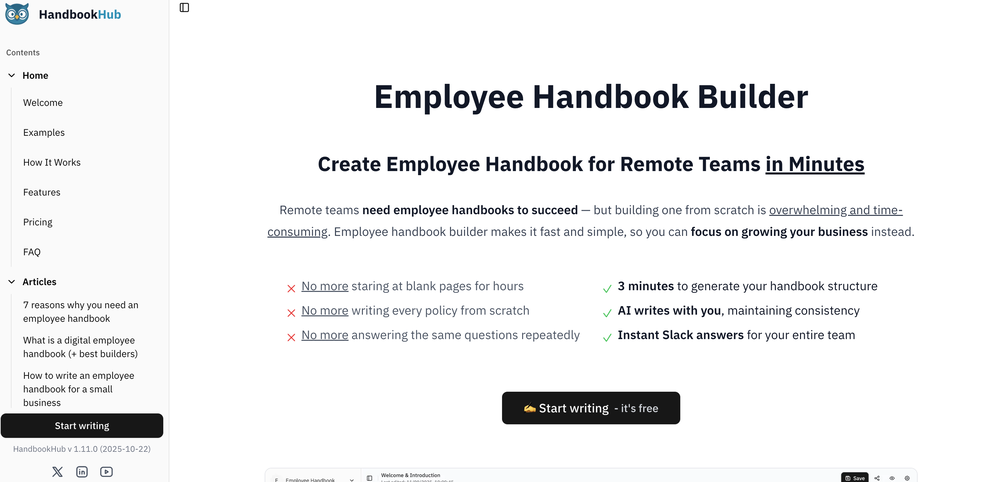 HandbookHub AI website