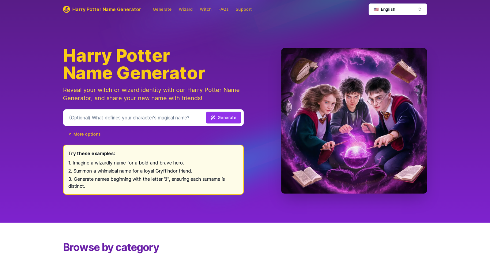Harry Potter Name Generator website
