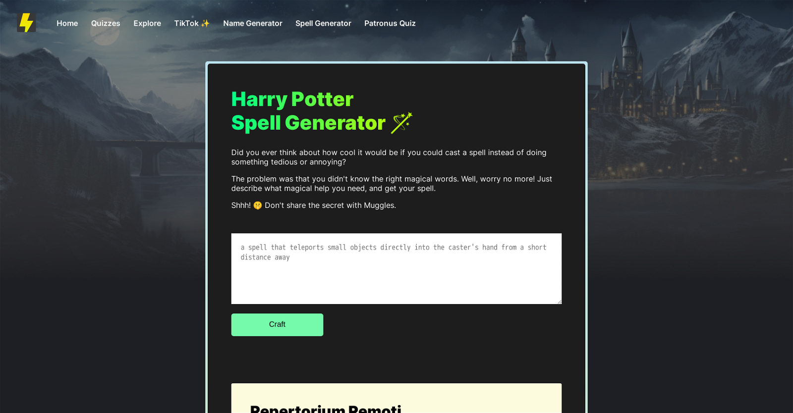 Harry Potter Quizz website