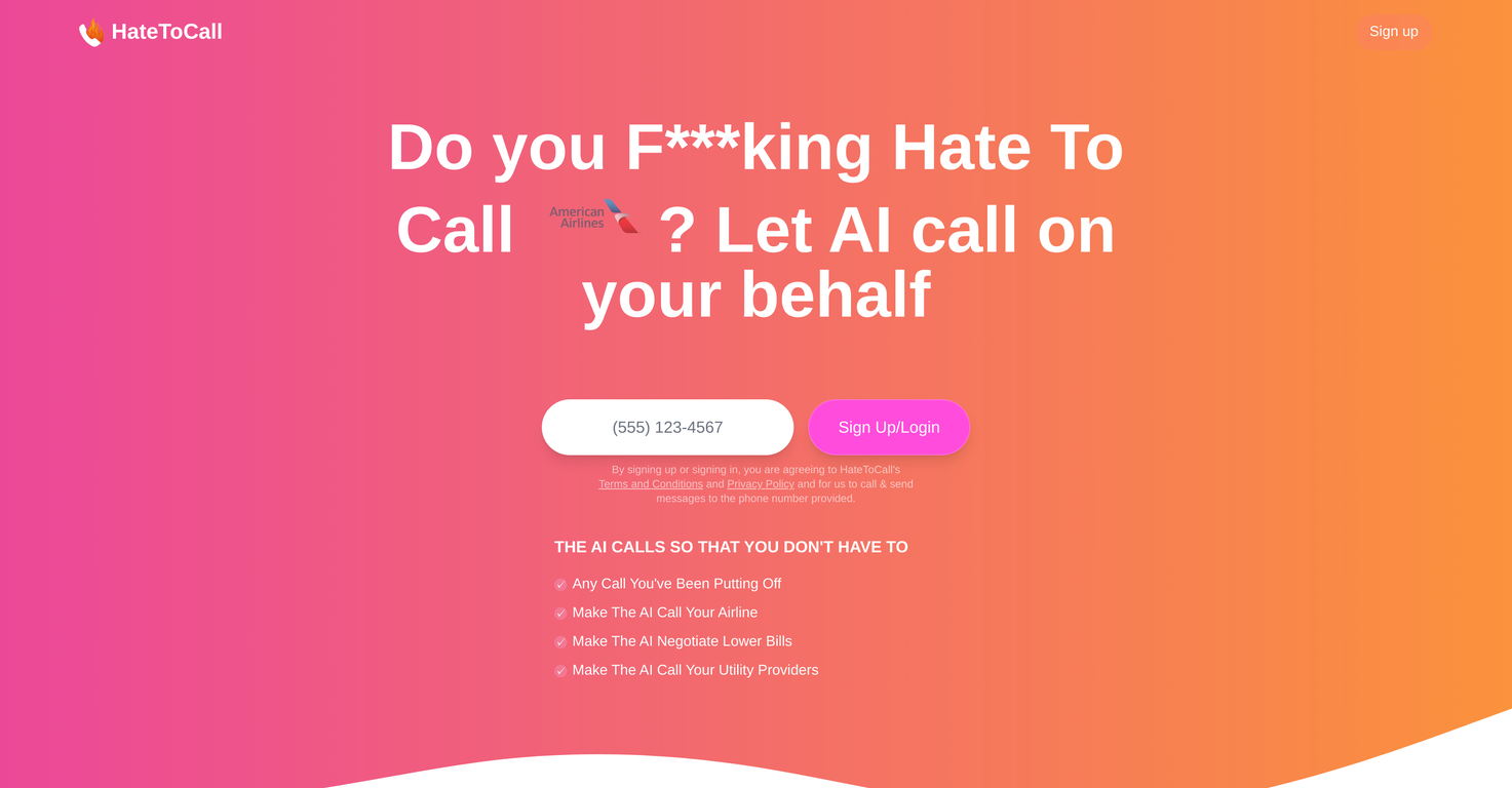 HateToCall website