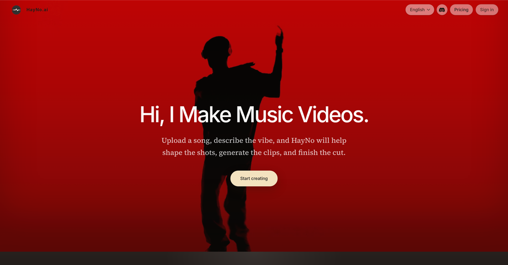 HayNo AI Music Video Generator website
