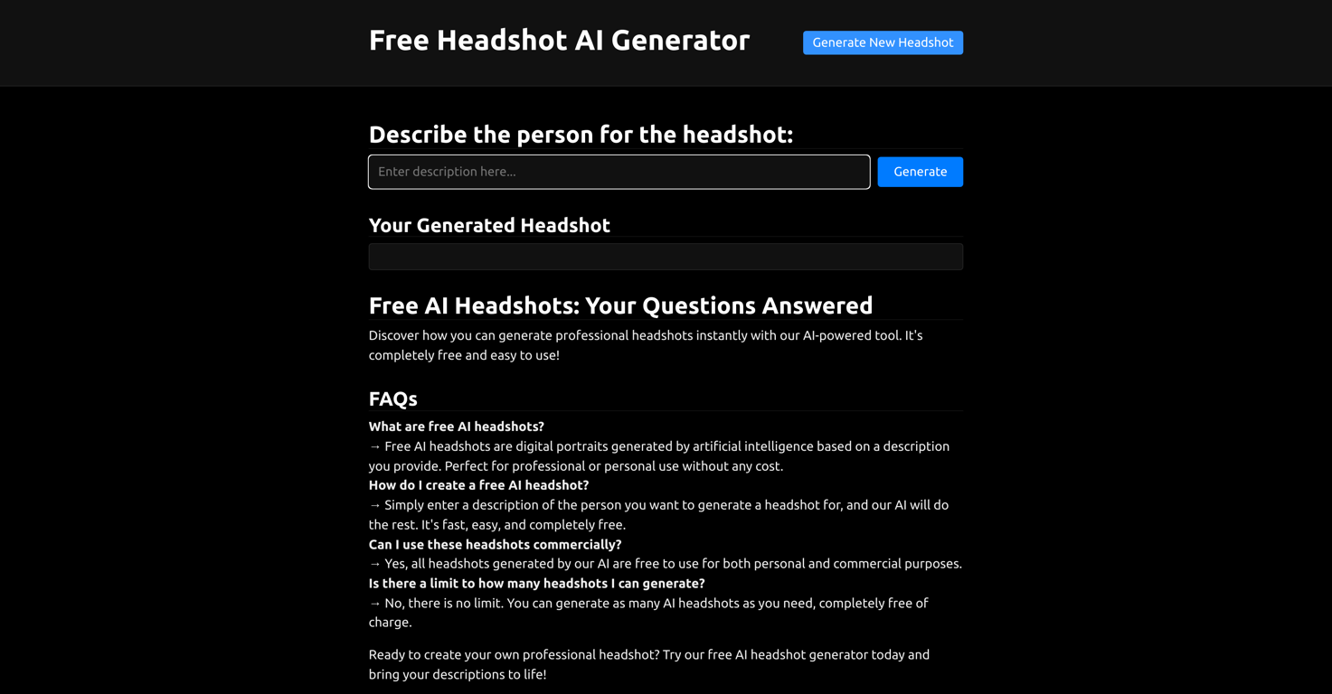 Headshot AI Generator website
