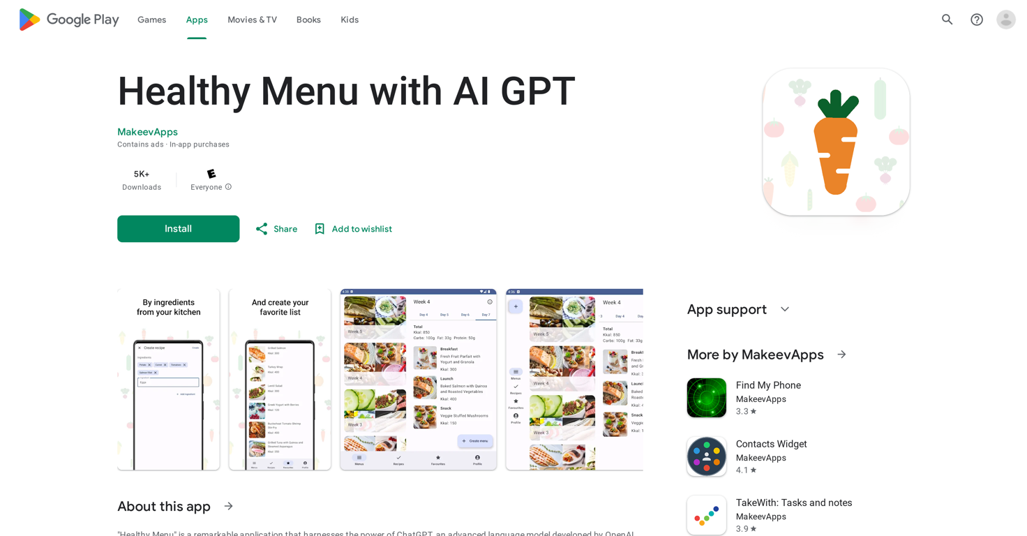 Healthy Menu with AI GPT website