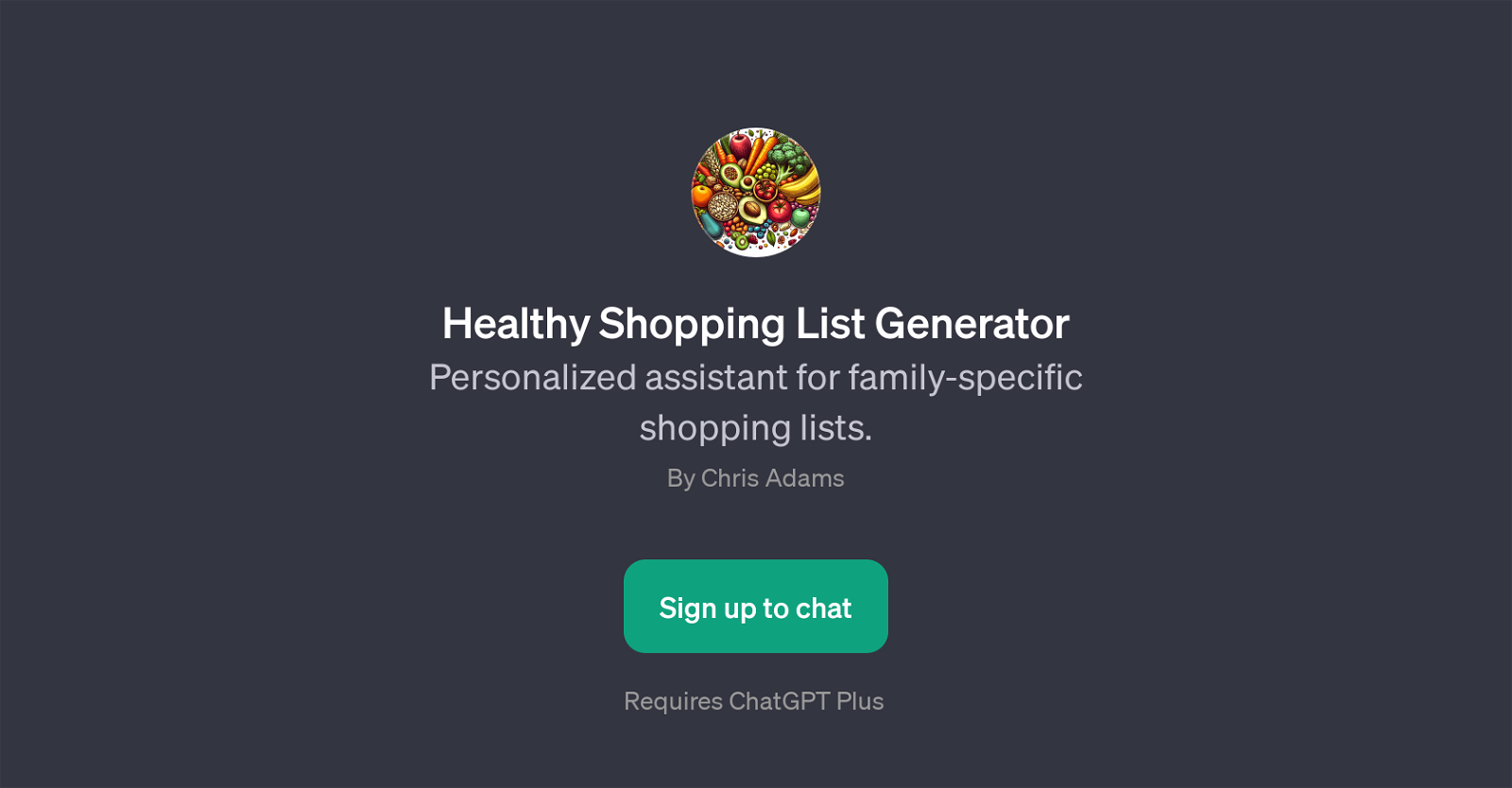 Healthy Shopping List Generator website