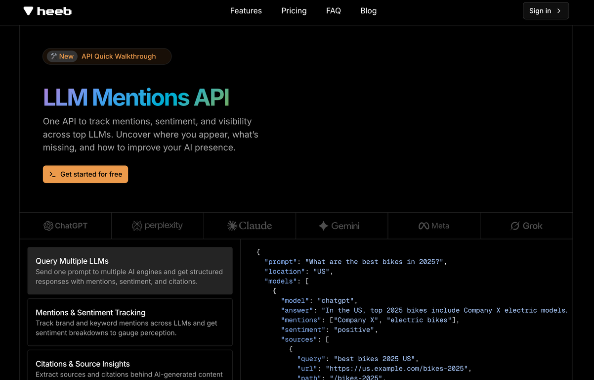 heeb | LLM Mentions API website