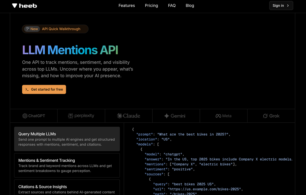 heeb | LLM Mentions API website