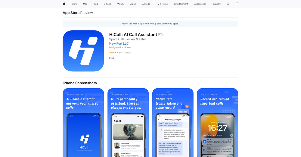 HiCall: AI Call Assistant website