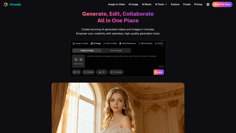 Himedia AI Image Generator website
