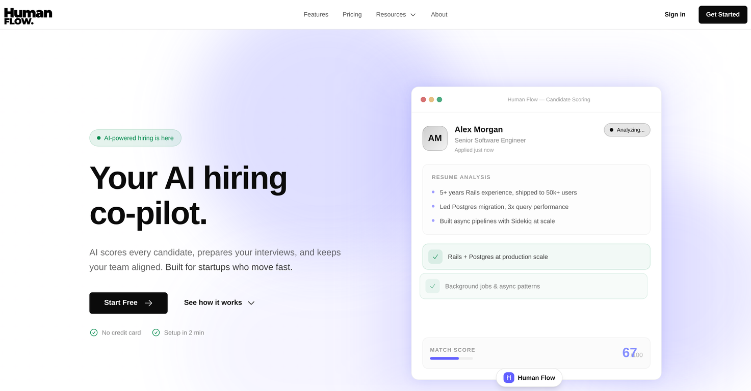HumanFlow (AI hiring co-pilot) website
