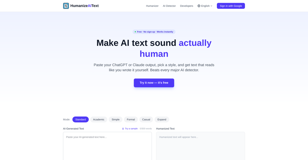 HumanizeAIText.app website
